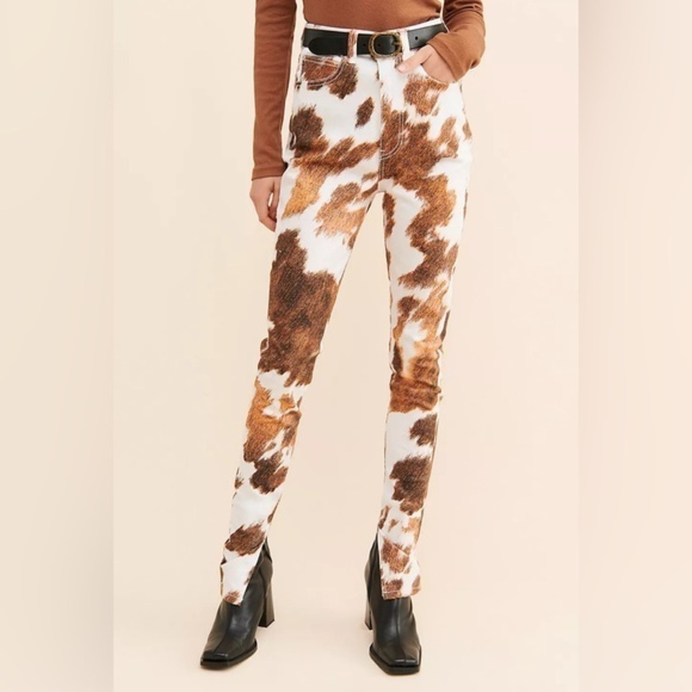 Weworewhat high rise Cow Print Women's stilletto slit skinny Jeans 27